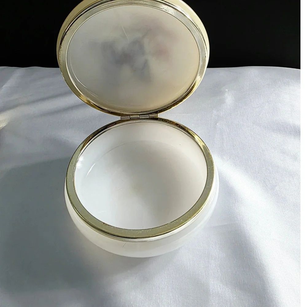 Vintage Italian Alabaster Butterfly Trinket Box Yellow Vanity Jar‎ Keepsake Box